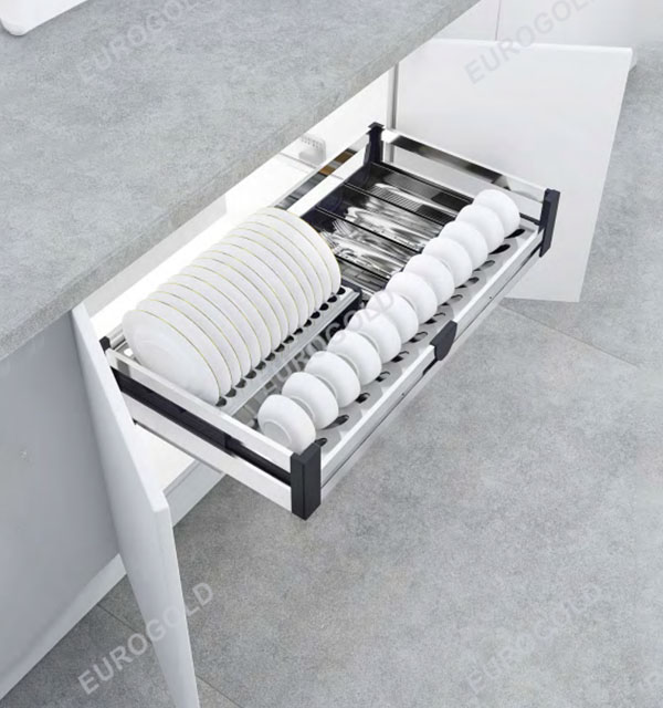 Giá bát đĩa hộp âm tủ ray giảm chấn