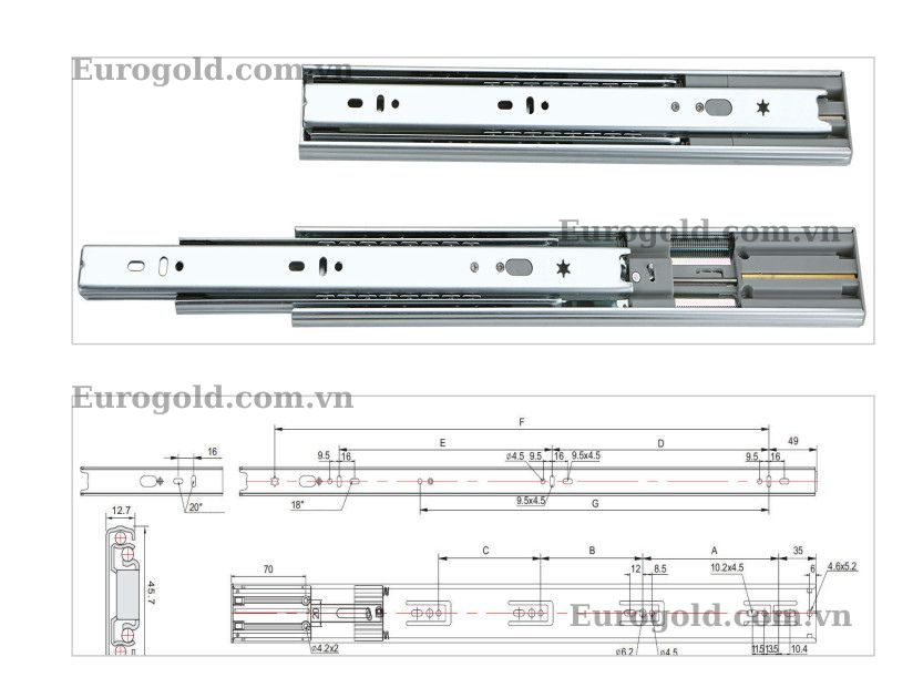 Ray bi giảm chấn cao cấp size 450 ( màu kẽm ) Eurogold - SD450