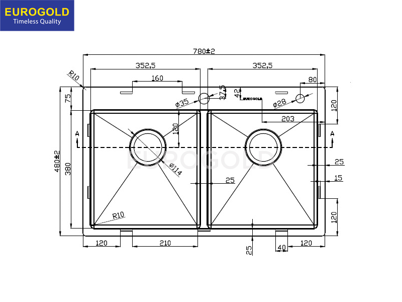 Thông số kỹ thuật chậu rửa bát EUS47848 Eurogold