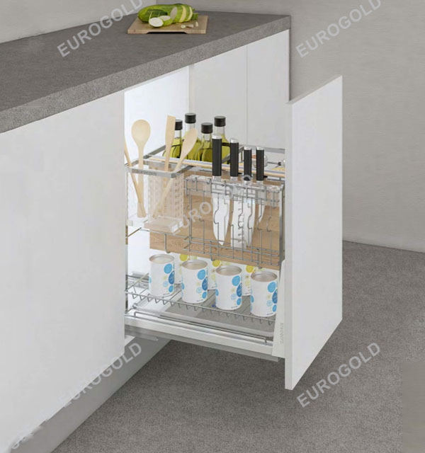 Giá dao thớt nan dẹt inox mờ cao cấp ray giảm chấn