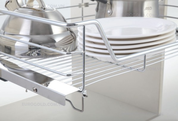 giá xoong nồi inox nan âm tủ gắn cánh ray giảm chấn Eurogold