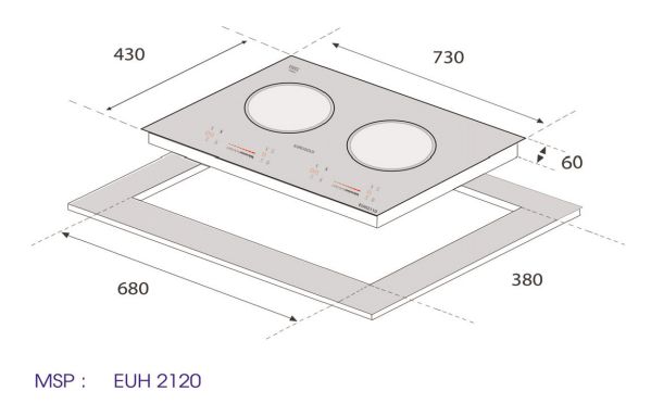 kích thước bếp từ EUH2120 Eurogold